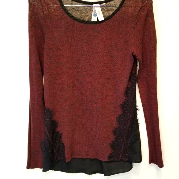 Society Girl Sweaters - Society Girl Burgundy Black Lifht Weight Sweater Round Neck‎ Long Sleeve Size S
